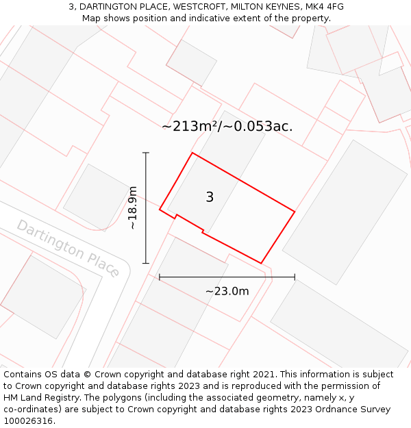 3, DARTINGTON PLACE, WESTCROFT, MILTON KEYNES, MK4 4FG: Plot and title map