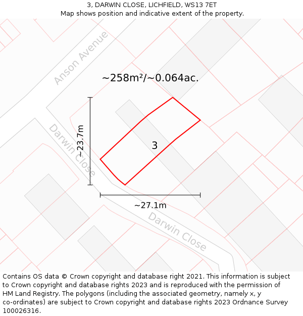 3, DARWIN CLOSE, LICHFIELD, WS13 7ET: Plot and title map