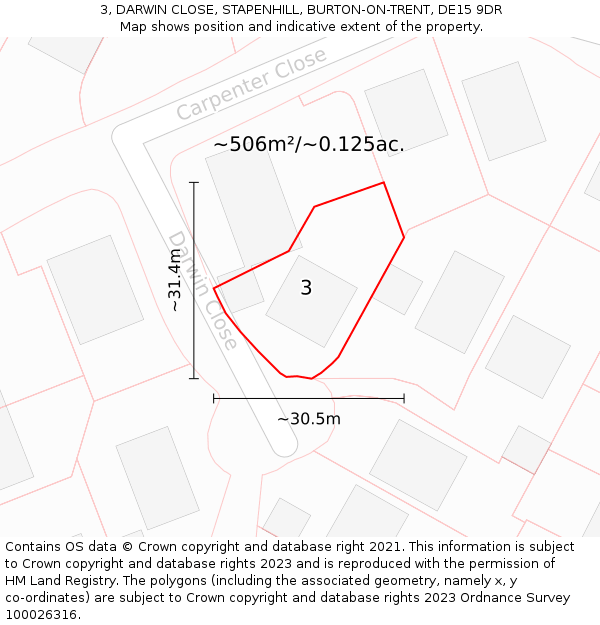 3, DARWIN CLOSE, STAPENHILL, BURTON-ON-TRENT, DE15 9DR: Plot and title map