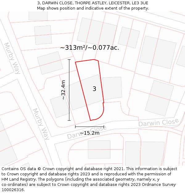 3, DARWIN CLOSE, THORPE ASTLEY, LEICESTER, LE3 3UE: Plot and title map