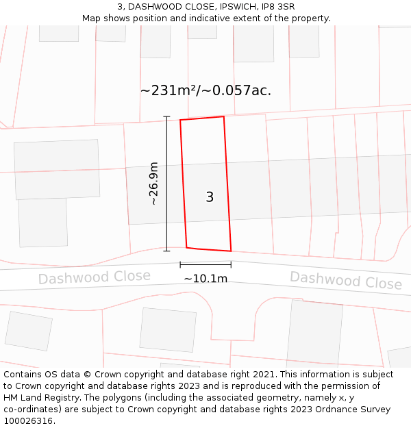 3, DASHWOOD CLOSE, IPSWICH, IP8 3SR: Plot and title map