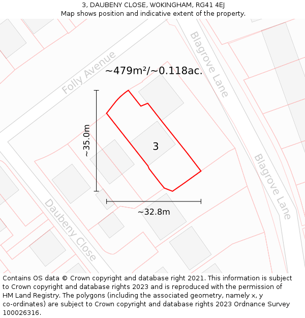 3, DAUBENY CLOSE, WOKINGHAM, RG41 4EJ: Plot and title map