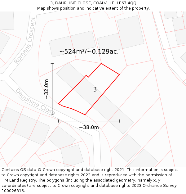 3, DAUPHINE CLOSE, COALVILLE, LE67 4QQ: Plot and title map