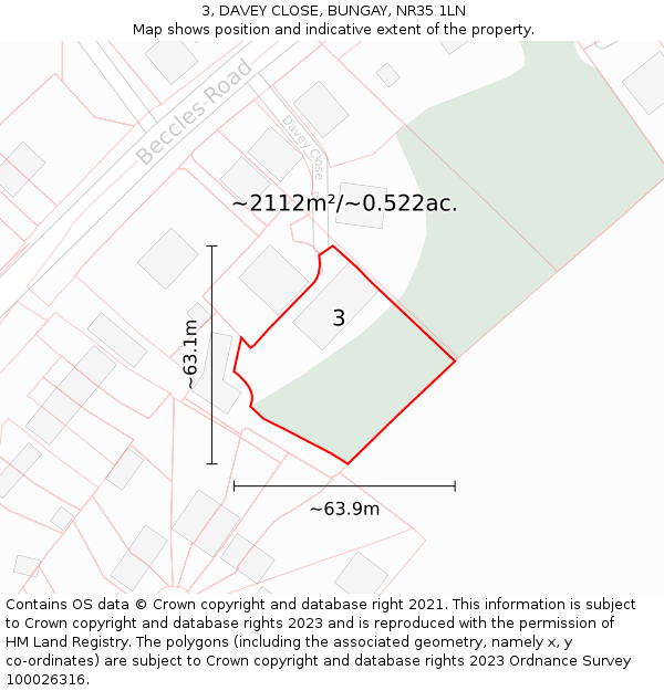 3, DAVEY CLOSE, BUNGAY, NR35 1LN: Plot and title map