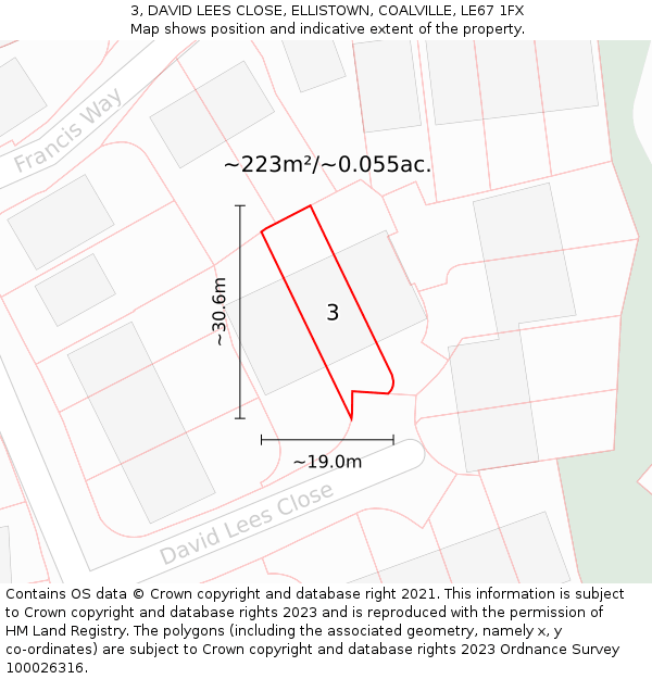 3, DAVID LEES CLOSE, ELLISTOWN, COALVILLE, LE67 1FX: Plot and title map