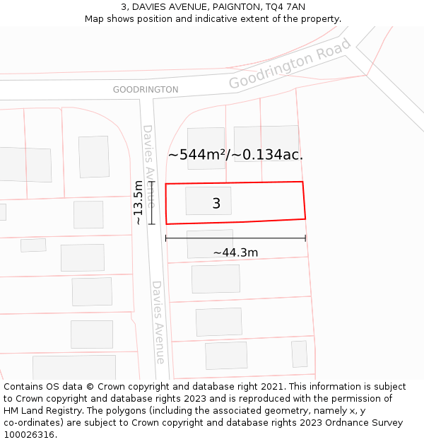 3, DAVIES AVENUE, PAIGNTON, TQ4 7AN: Plot and title map