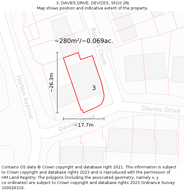 3, DAVIES DRIVE, DEVIZES, SN10 2RJ: Plot and title map