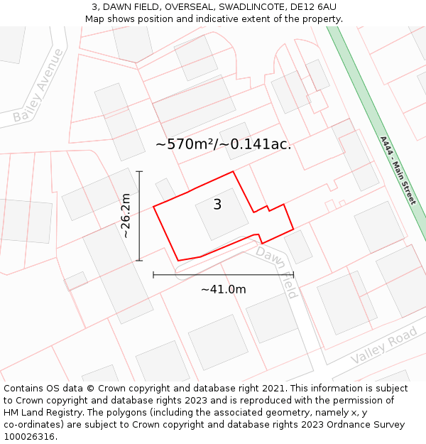 3, DAWN FIELD, OVERSEAL, SWADLINCOTE, DE12 6AU: Plot and title map