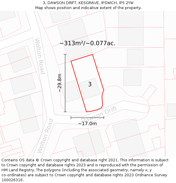 3, DAWSON DRIFT, KESGRAVE, IPSWICH, IP5 2YW: Plot and title map
