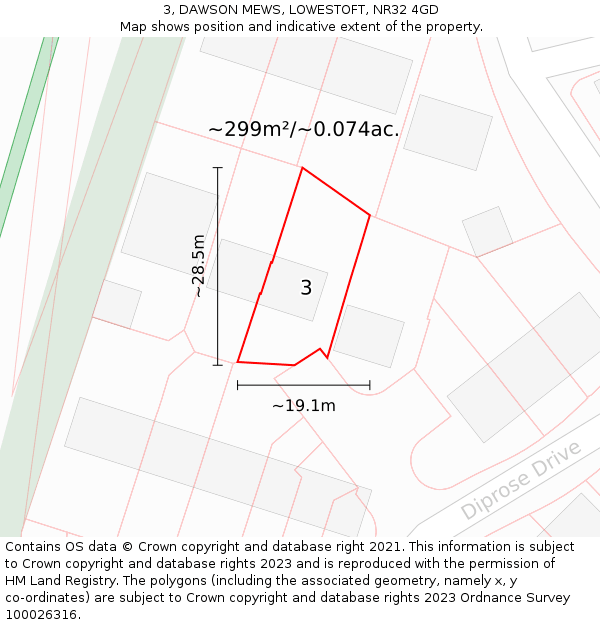 3, DAWSON MEWS, LOWESTOFT, NR32 4GD: Plot and title map