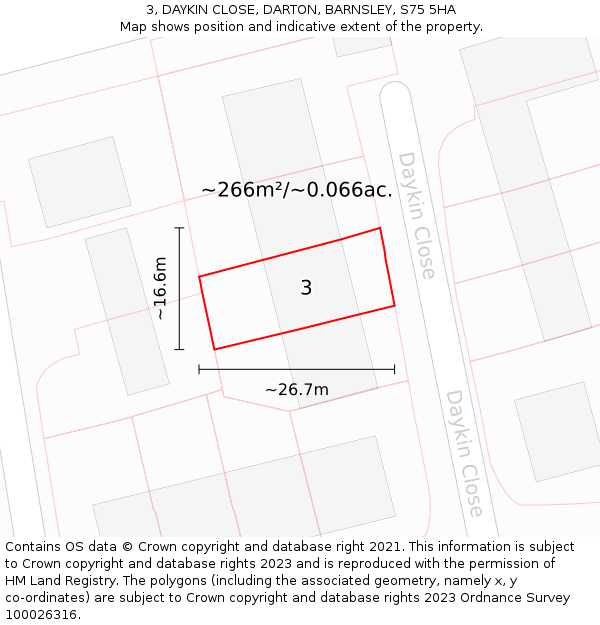 3, DAYKIN CLOSE, DARTON, BARNSLEY, S75 5HA: Plot and title map