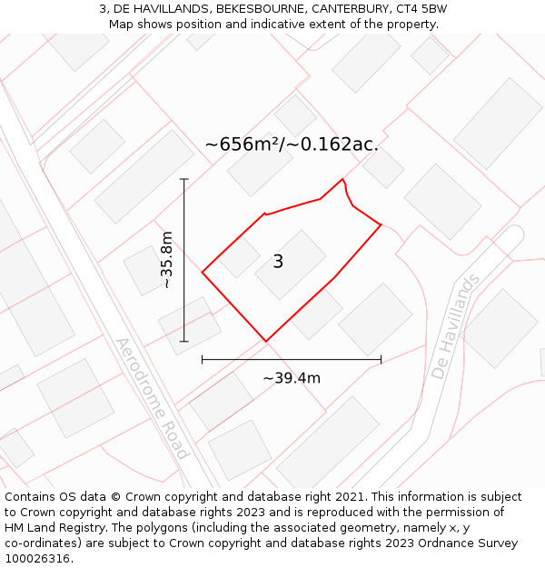 3, DE HAVILLANDS, BEKESBOURNE, CANTERBURY, CT4 5BW: Plot and title map