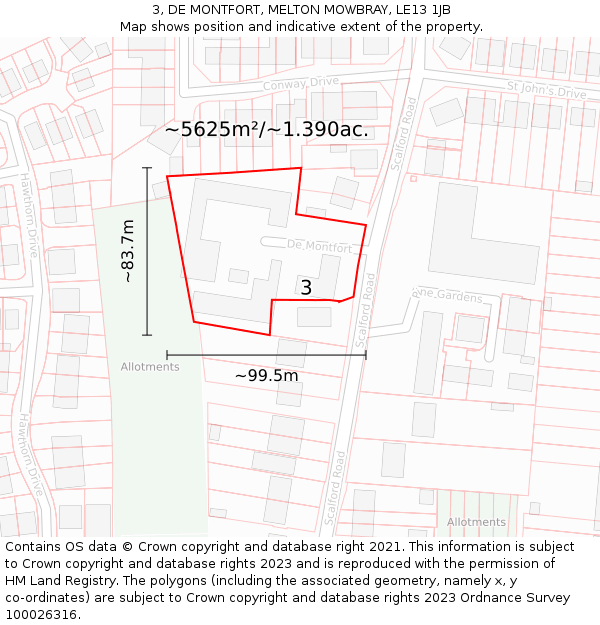 3, DE MONTFORT, MELTON MOWBRAY, LE13 1JB: Plot and title map
