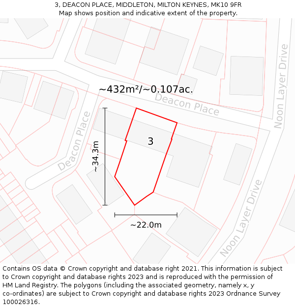 3, DEACON PLACE, MIDDLETON, MILTON KEYNES, MK10 9FR: Plot and title map