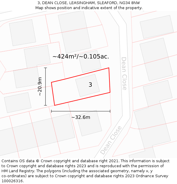 3, DEAN CLOSE, LEASINGHAM, SLEAFORD, NG34 8NW: Plot and title map
