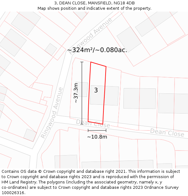 3, DEAN CLOSE, MANSFIELD, NG18 4DB: Plot and title map