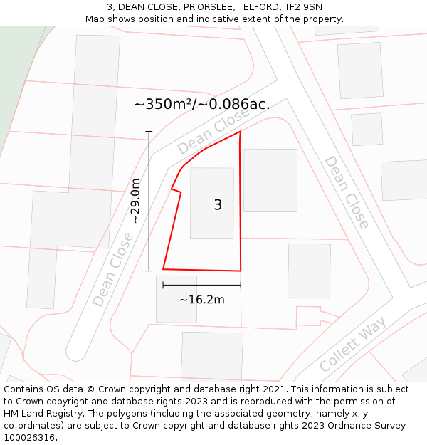 3, DEAN CLOSE, PRIORSLEE, TELFORD, TF2 9SN: Plot and title map