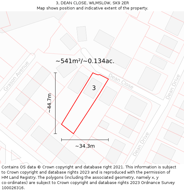 3, DEAN CLOSE, WILMSLOW, SK9 2ER: Plot and title map