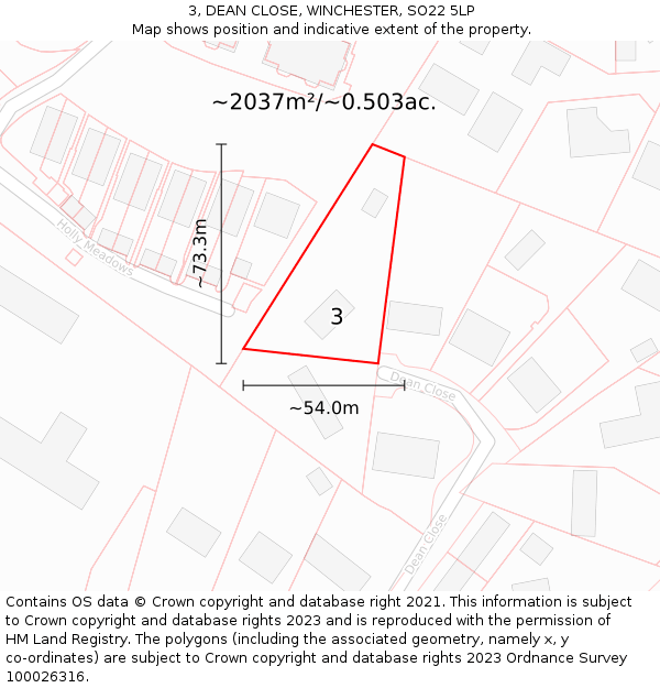3, DEAN CLOSE, WINCHESTER, SO22 5LP: Plot and title map