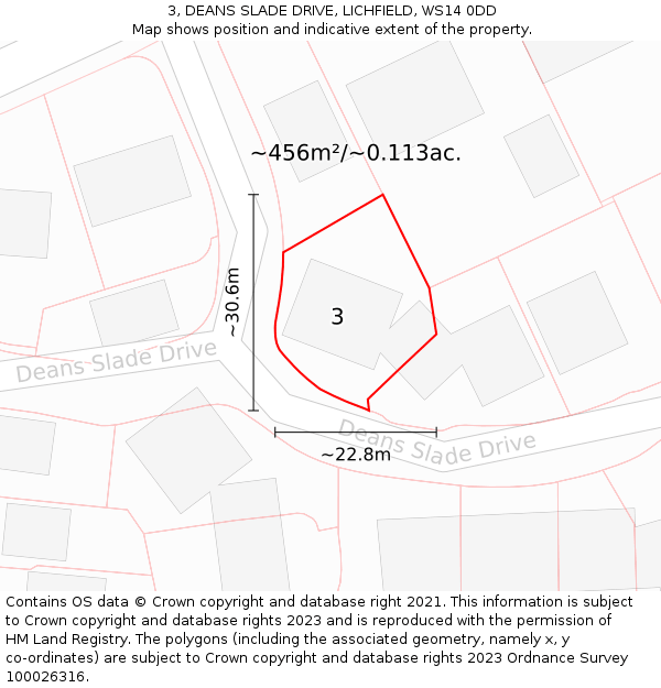 3, DEANS SLADE DRIVE, LICHFIELD, WS14 0DD: Plot and title map