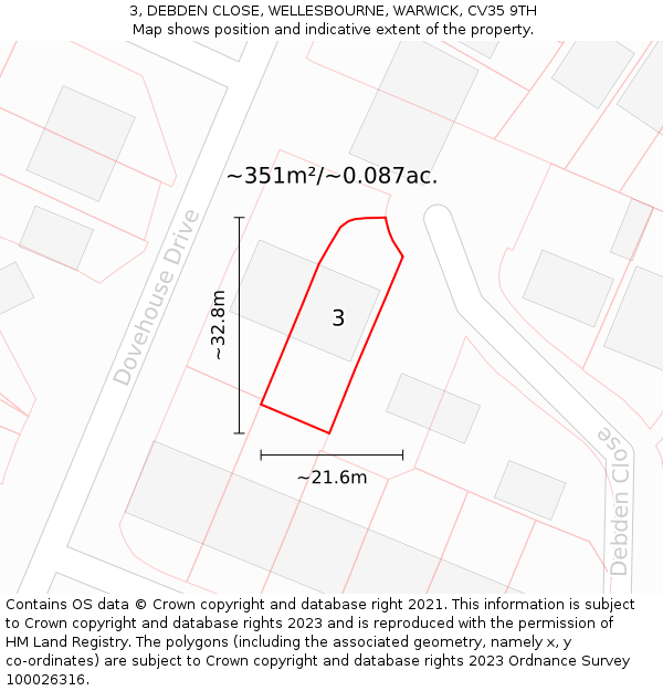 3, DEBDEN CLOSE, WELLESBOURNE, WARWICK, CV35 9TH: Plot and title map