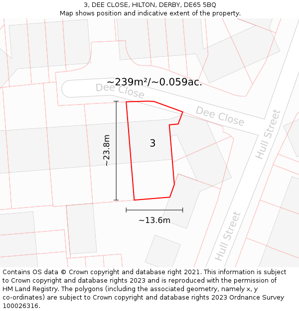 3, DEE CLOSE, HILTON, DERBY, DE65 5BQ: Plot and title map