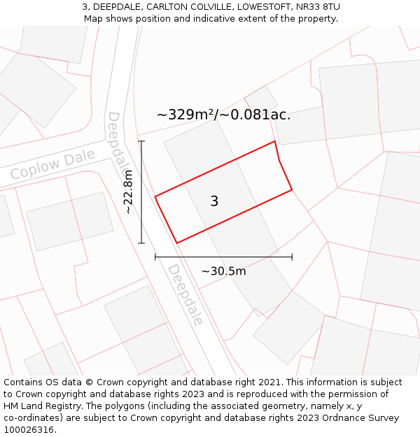 3, DEEPDALE, CARLTON COLVILLE, LOWESTOFT, NR33 8TU: Plot and title map