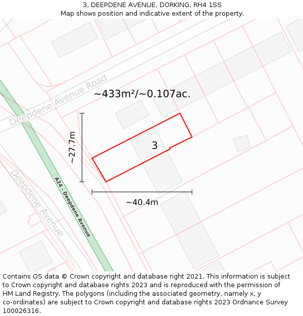 3, DEEPDENE AVENUE, DORKING, RH4 1SS: Plot and title map
