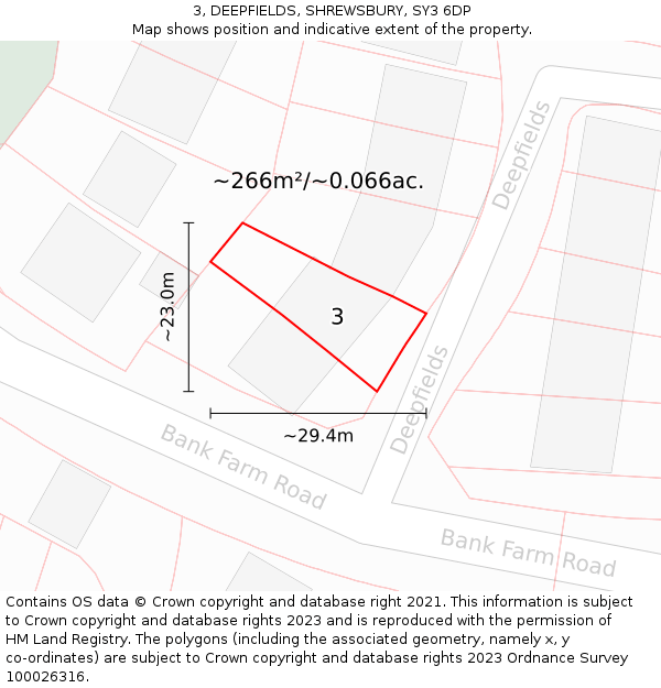 3, DEEPFIELDS, SHREWSBURY, SY3 6DP: Plot and title map
