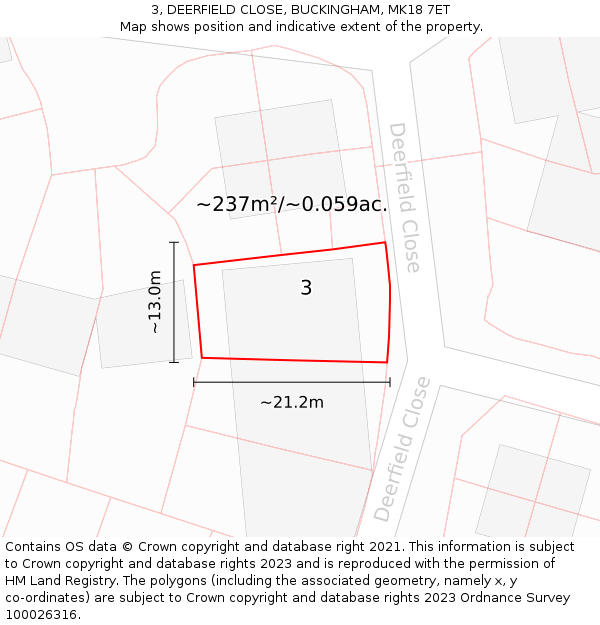3, DEERFIELD CLOSE, BUCKINGHAM, MK18 7ET: Plot and title map