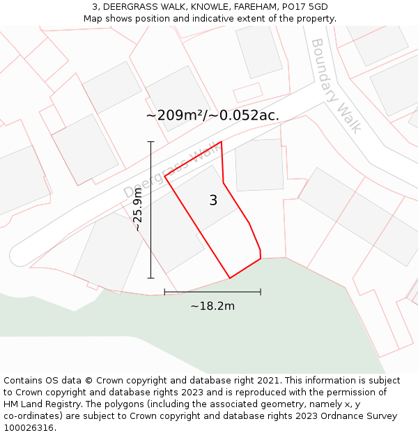 3, DEERGRASS WALK, KNOWLE, FAREHAM, PO17 5GD: Plot and title map