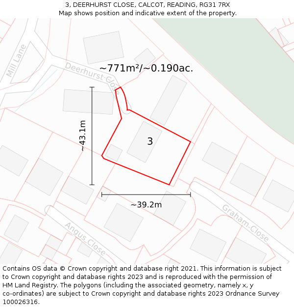 3, DEERHURST CLOSE, CALCOT, READING, RG31 7RX: Plot and title map
