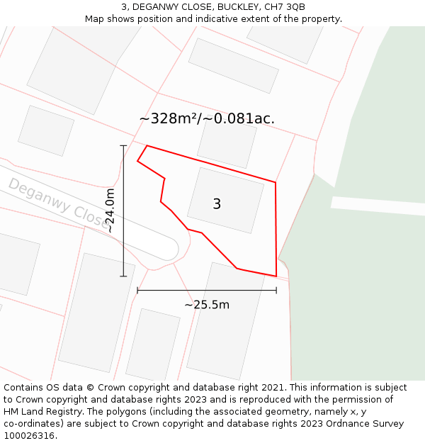 3, DEGANWY CLOSE, BUCKLEY, CH7 3QB: Plot and title map