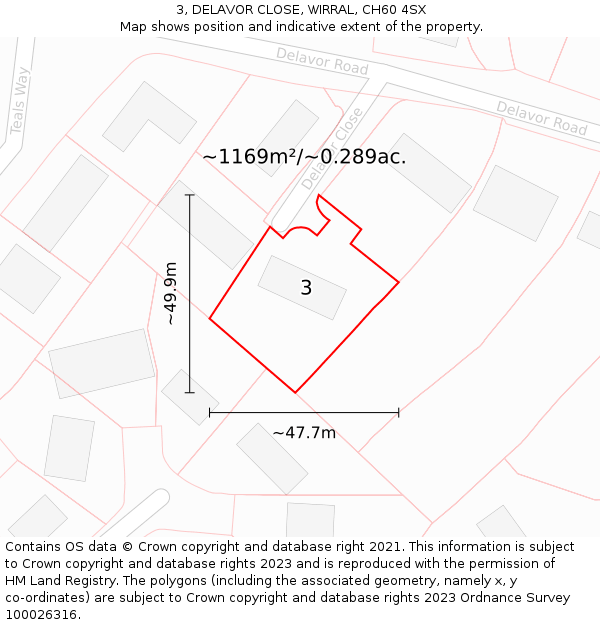 3, DELAVOR CLOSE, WIRRAL, CH60 4SX: Plot and title map
