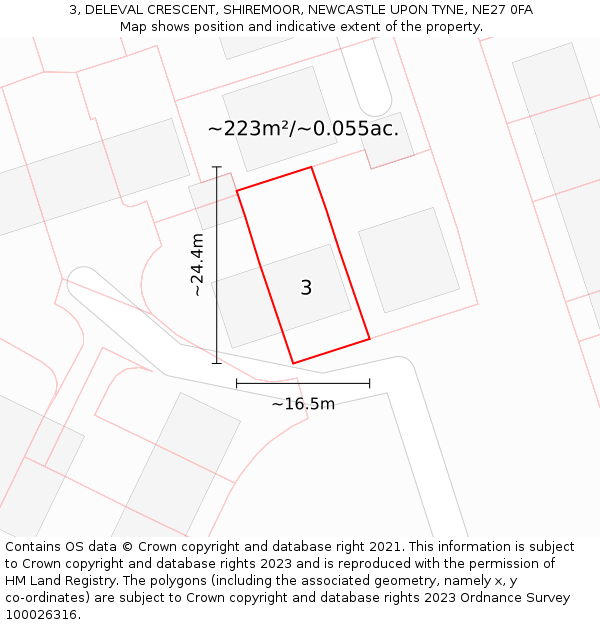 3, DELEVAL CRESCENT, SHIREMOOR, NEWCASTLE UPON TYNE, NE27 0FA: Plot and title map