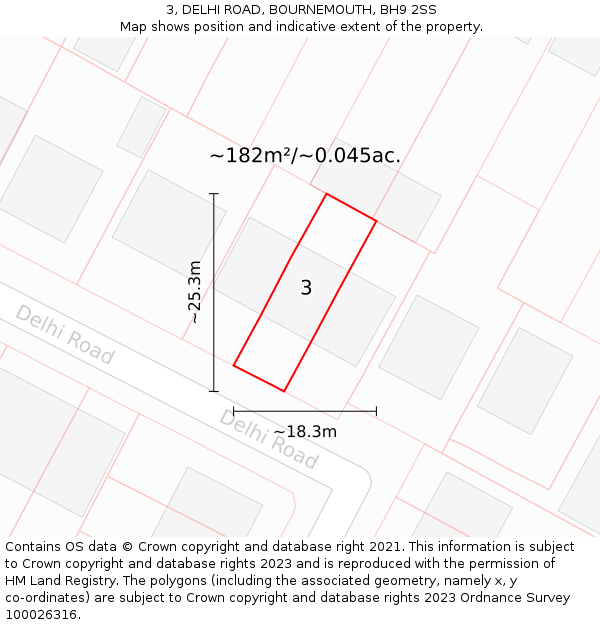 3, DELHI ROAD, BOURNEMOUTH, BH9 2SS: Plot and title map
