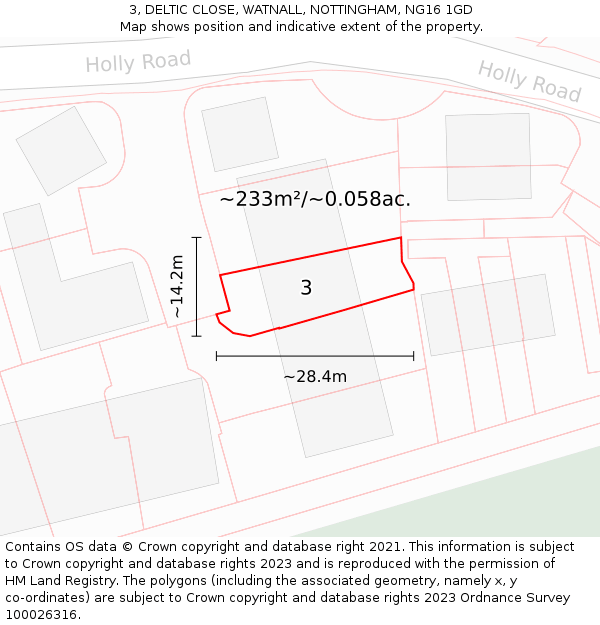3, DELTIC CLOSE, WATNALL, NOTTINGHAM, NG16 1GD: Plot and title map