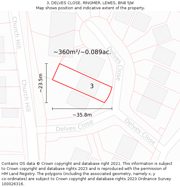 3, DELVES CLOSE, RINGMER, LEWES, BN8 5JW: Plot and title map