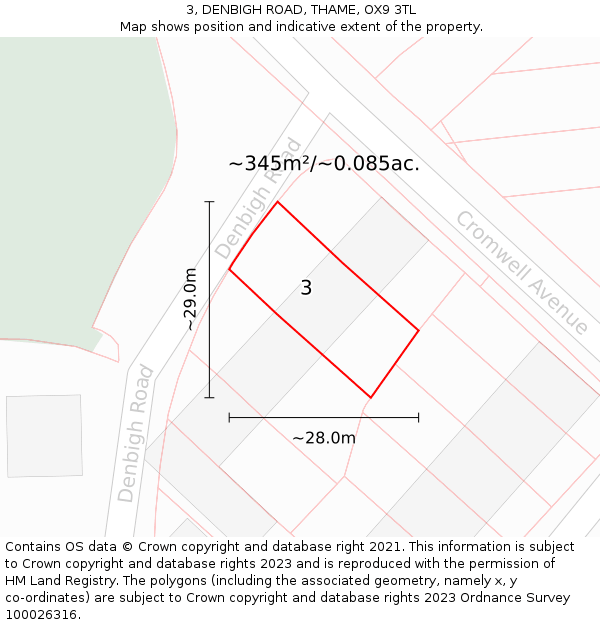 3, DENBIGH ROAD, THAME, OX9 3TL: Plot and title map