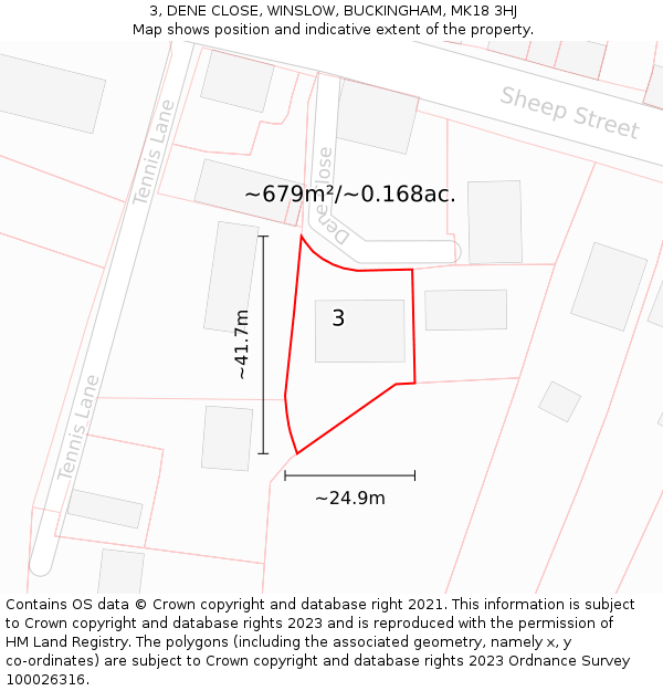 3, DENE CLOSE, WINSLOW, BUCKINGHAM, MK18 3HJ: Plot and title map
