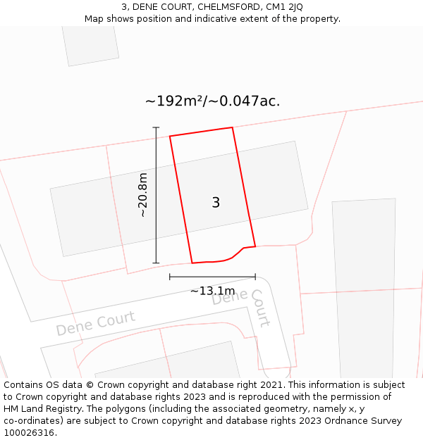 3, DENE COURT, CHELMSFORD, CM1 2JQ: Plot and title map