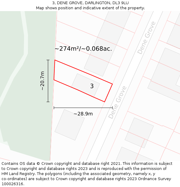 3, DENE GROVE, DARLINGTON, DL3 9LU: Plot and title map