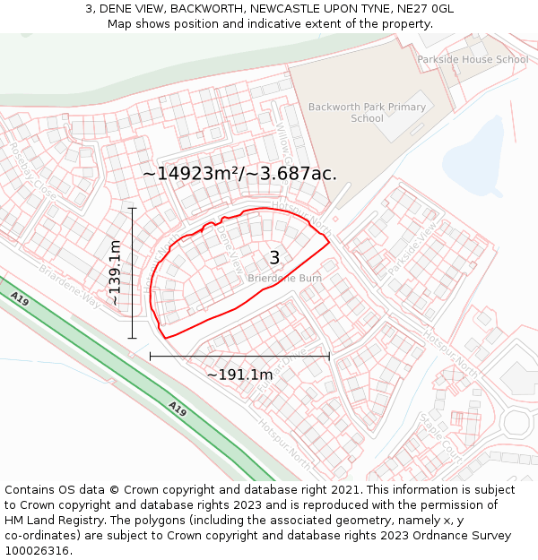 3, DENE VIEW, BACKWORTH, NEWCASTLE UPON TYNE, NE27 0GL: Plot and title map
