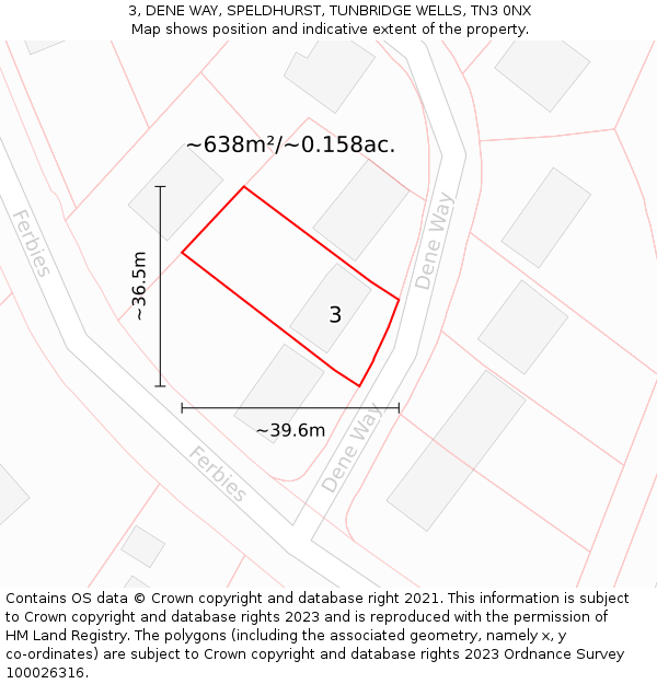3, DENE WAY, SPELDHURST, TUNBRIDGE WELLS, TN3 0NX: Plot and title map