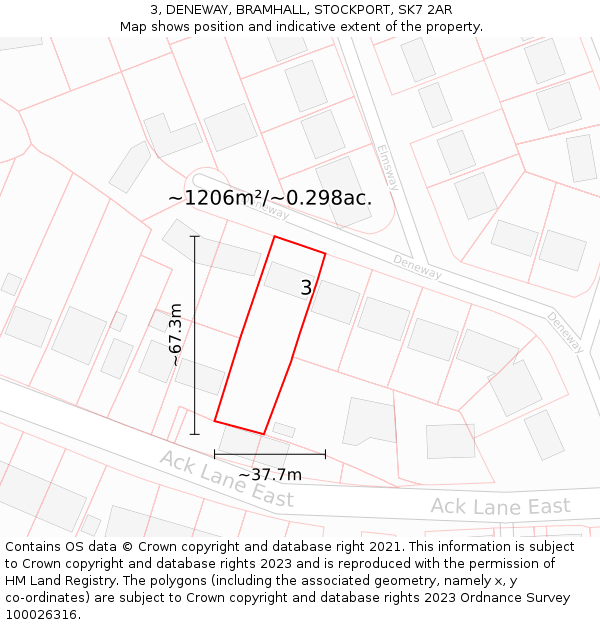3, DENEWAY, BRAMHALL, STOCKPORT, SK7 2AR: Plot and title map