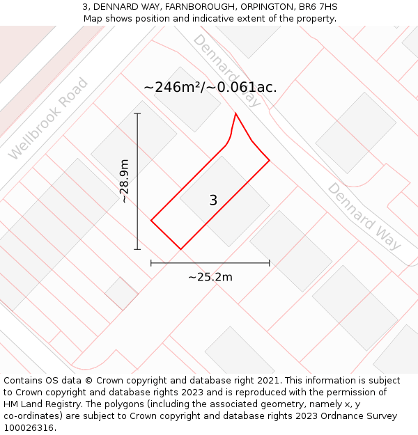 3, DENNARD WAY, FARNBOROUGH, ORPINGTON, BR6 7HS: Plot and title map