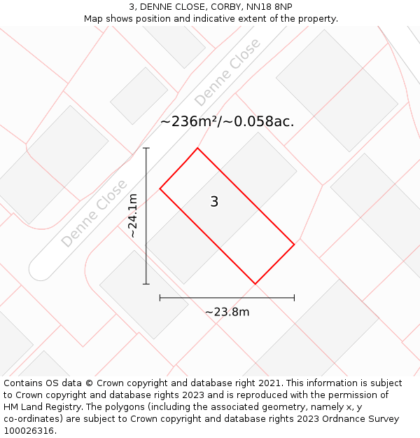 3, DENNE CLOSE, CORBY, NN18 8NP: Plot and title map