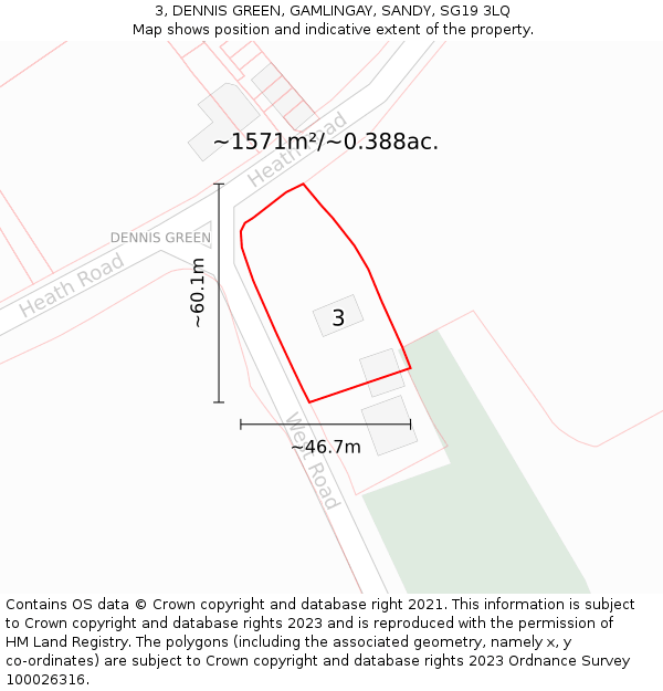 3, DENNIS GREEN, GAMLINGAY, SANDY, SG19 3LQ: Plot and title map