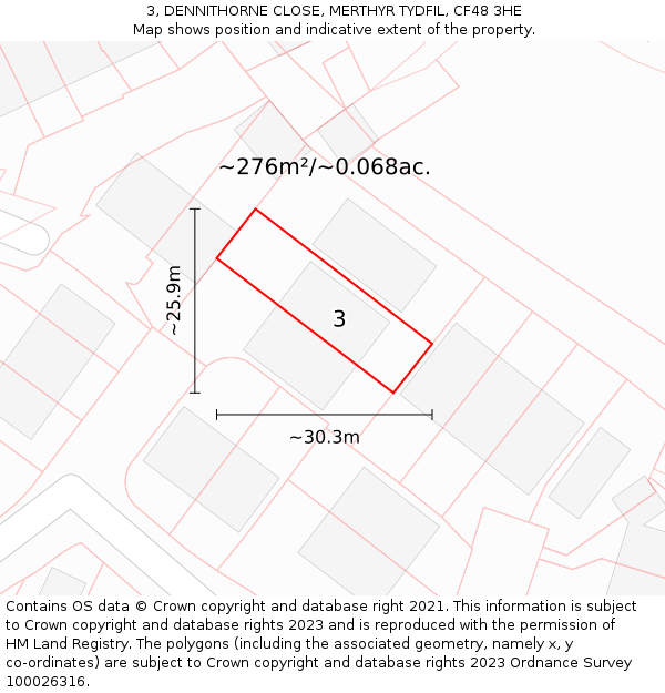 3, DENNITHORNE CLOSE, MERTHYR TYDFIL, CF48 3HE: Plot and title map