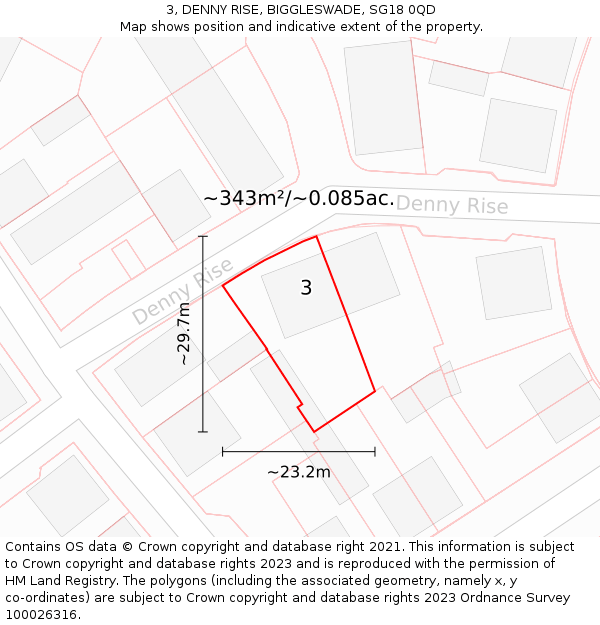 3, DENNY RISE, BIGGLESWADE, SG18 0QD: Plot and title map